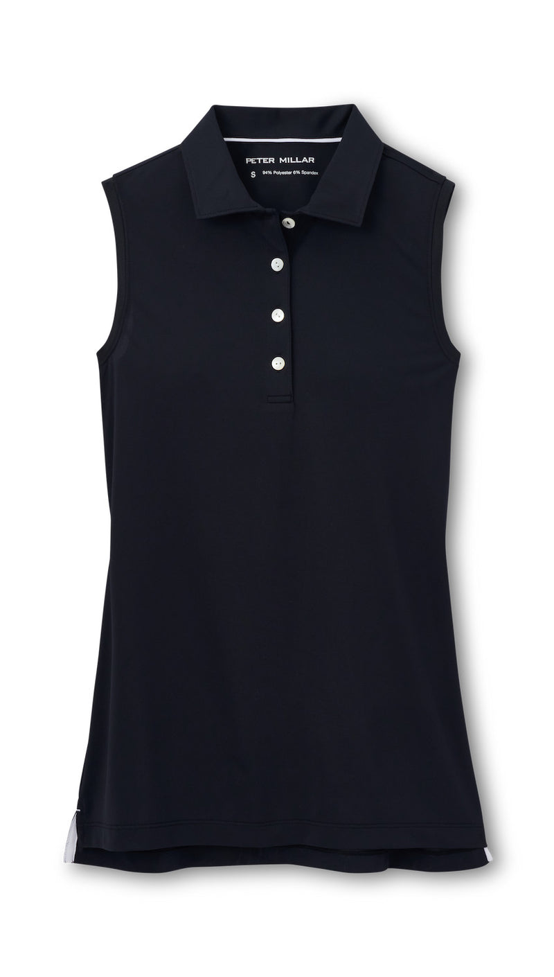 Peter Millar Women's Banded Sport Mesh Sleeveless Button Polo Top - Black*