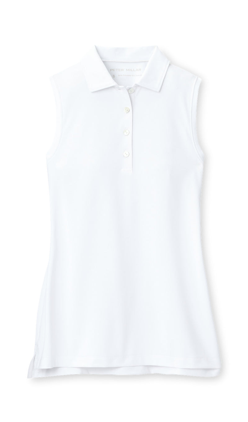 Peter Millar Women's Banded Sport Mesh Sleeveless Button Polo Top - White*