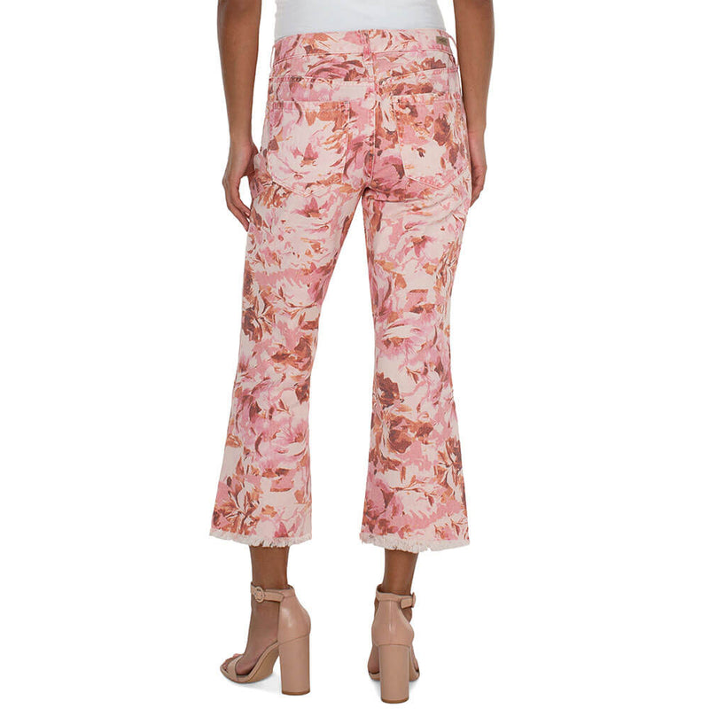 Liverpool Hannah Cropped Flare With Fray Hem - Pink Floral