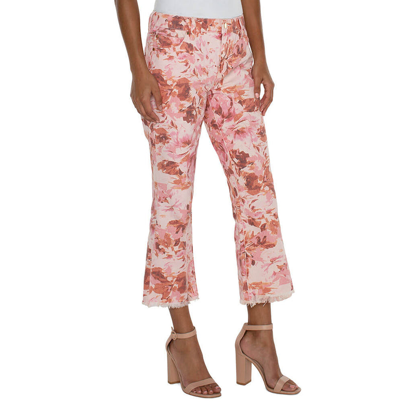 Liverpool Hannah Cropped Flare With Fray Hem - Pink Floral