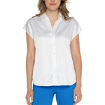 Liverpool Dolman Sleeveless Blouse With Collar And Button Front - White