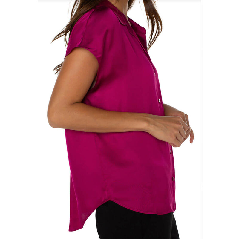 Liverpool Dolman Sleeveless Blouse With Collar & Button Front - Fuchsia Kiss