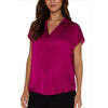 Liverpool Dolman Sleeveless Blouse With Collar & Button Front - Fuchsia Kiss