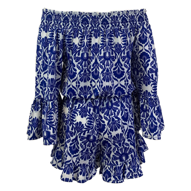 La Mer Luxe 3/4 Sleeve Jayda Romper - Cerulean Crotia