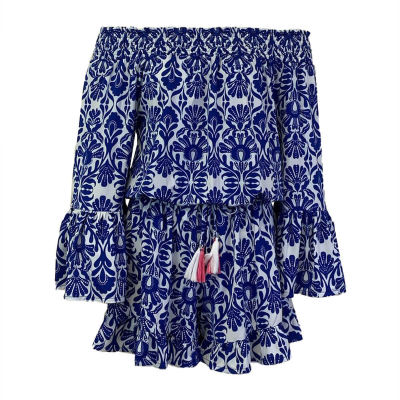 La Mer Luxe 3/4 Sleeve Jayda Romper - Cerulean Crotia