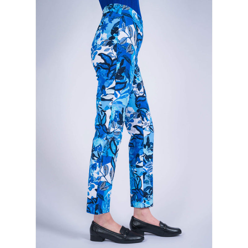 Lisette L Montreal Floral Blue Black Slim Ankle Pant - Multi