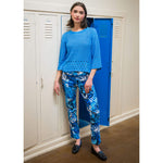 Lisette L Montreal Floral Blue Black Slim Ankle Pant - Multi