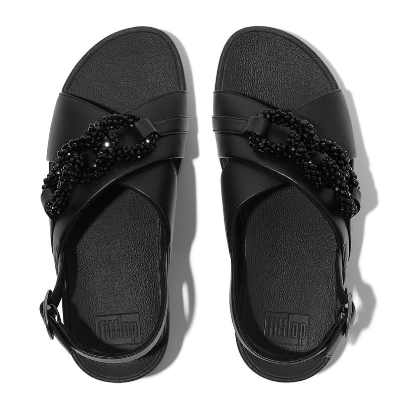 FitFlop Lulu Beaded Chain Leather Backstrap Sandals - Black