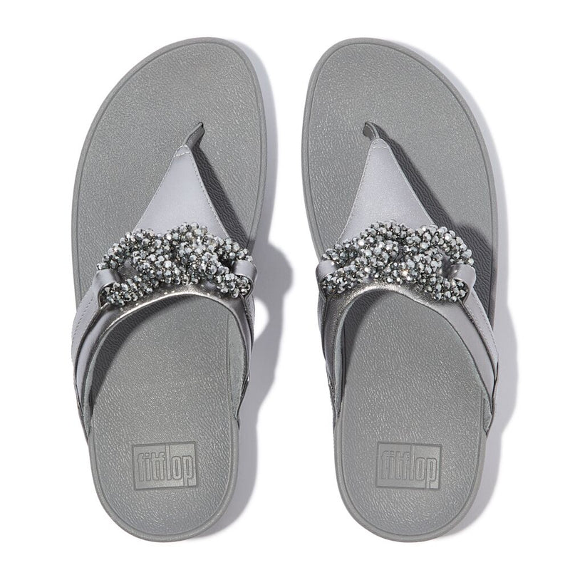 FitFlop Lulu Beaded Chain Leather Sandals - Silvereen