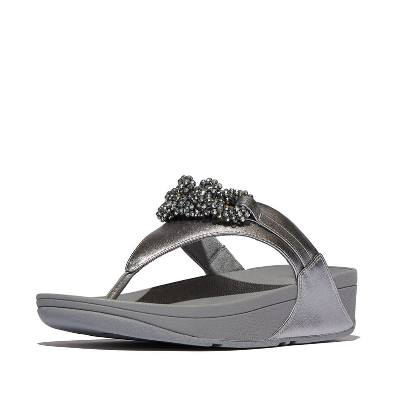 FitFlop Lulu Beaded Chain Leather Sandals - Silvereen