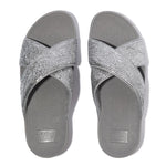 FitFlop Lulu Crinkled Shimmer Cross Slides Sandals - Silvereen