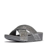 FitFlop Lulu Crinkled Shimmer Cross Slides Sandals - Silvereen