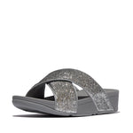 FitFlop Lulu Crinkled Shimmer Cross Slides Sandals - Silvereen