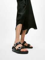 FitFlop Lulu Crystal Buckle Leather Slide Sandals - All Black