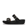 FitFlop Lulu Crystal Buckle Leather Slide Sandals - All Black