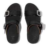 FitFlop Lulu Crystal Buckle Leather Slide Sandals - All Black