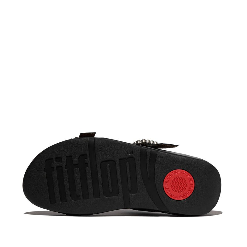 FitFlop Lulu Crystal Buckle Leather Slide Sandals - All Black