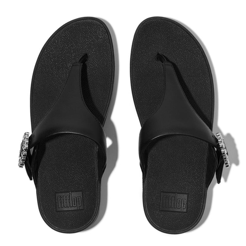 FitFlop Lulu Crystal Buckle Leather Sandals - All Black