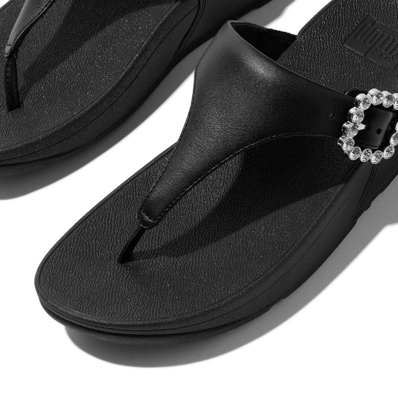 FitFlop Lulu Crystal Buckle Leather Sandals - All Black