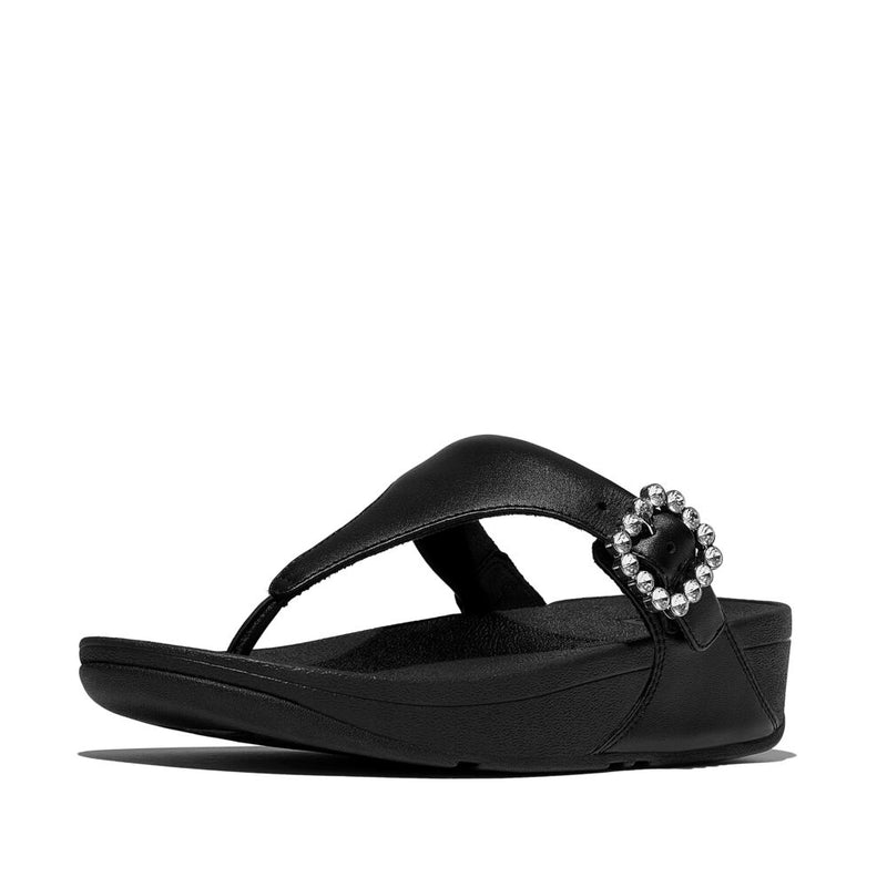 FitFlop Lulu Crystal Buckle Leather Sandals - All Black