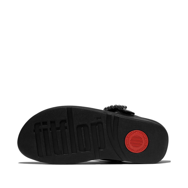 FitFlop Lulu Crystal Buckle Leather Sandals - All Black