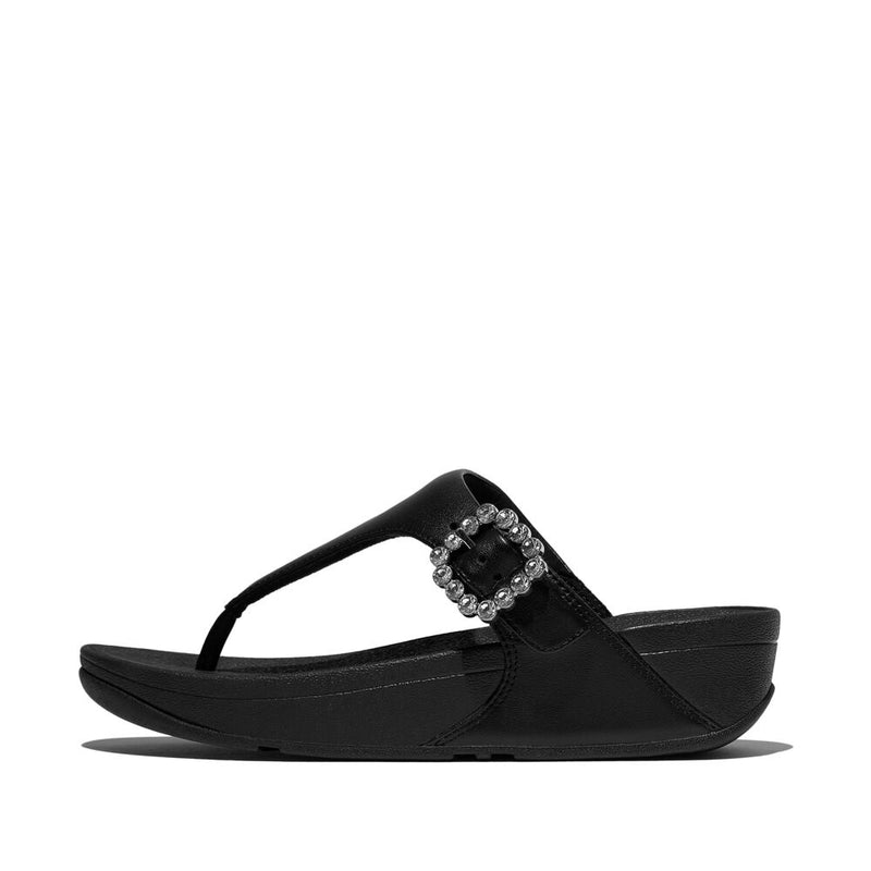 FitFlop Lulu Crystal Buckle Leather Sandals - All Black