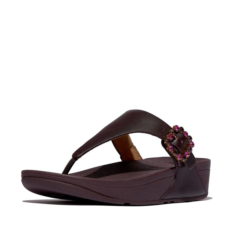 FitFlop Lulu Crystal Buckle Leather Sandals - Plumberry