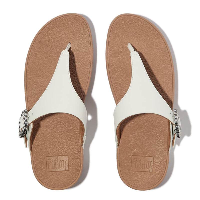 FitFlop Lulu Crystal Buckle Leather Sandals - Urban White