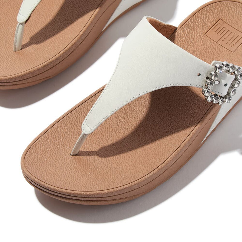 FitFlop Lulu Crystal Buckle Leather Sandals - Urban White
