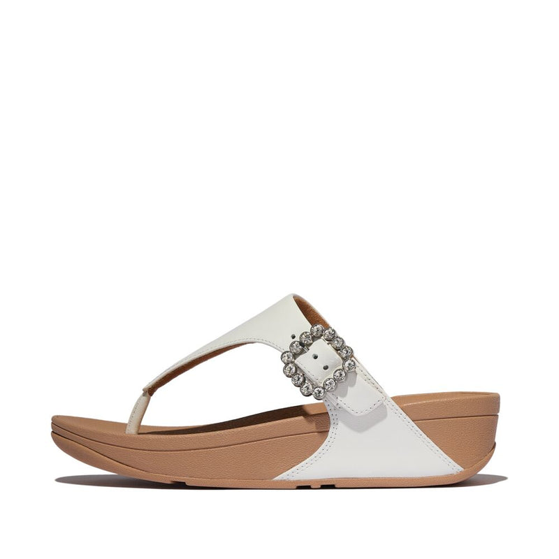 FitFlop Lulu Crystal Buckle Leather Sandals - Urban White