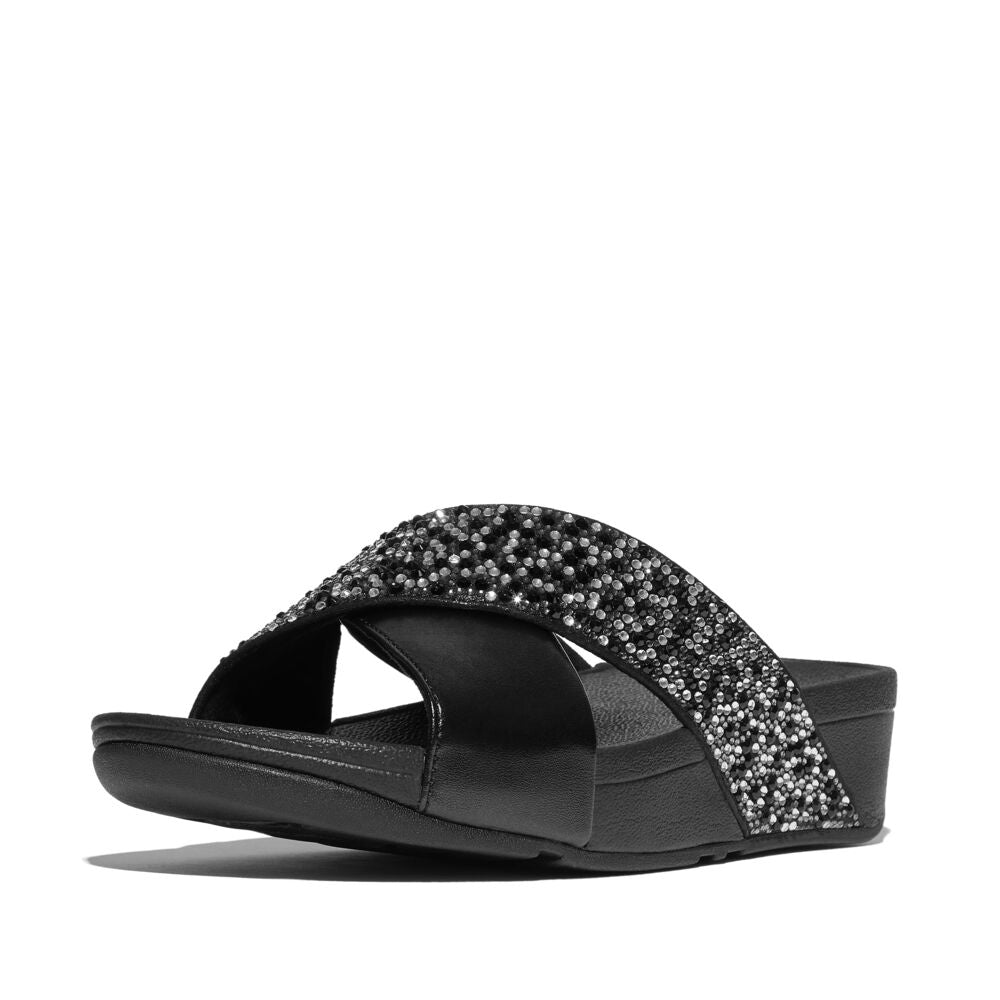 FitFlop Lulu Crystal Mix Slide Sandals in All Black – Island Trends