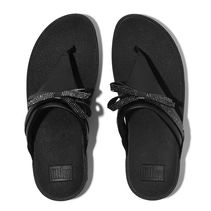 FitFlop Lulu Glitz Bow Leather Sandals - All Black