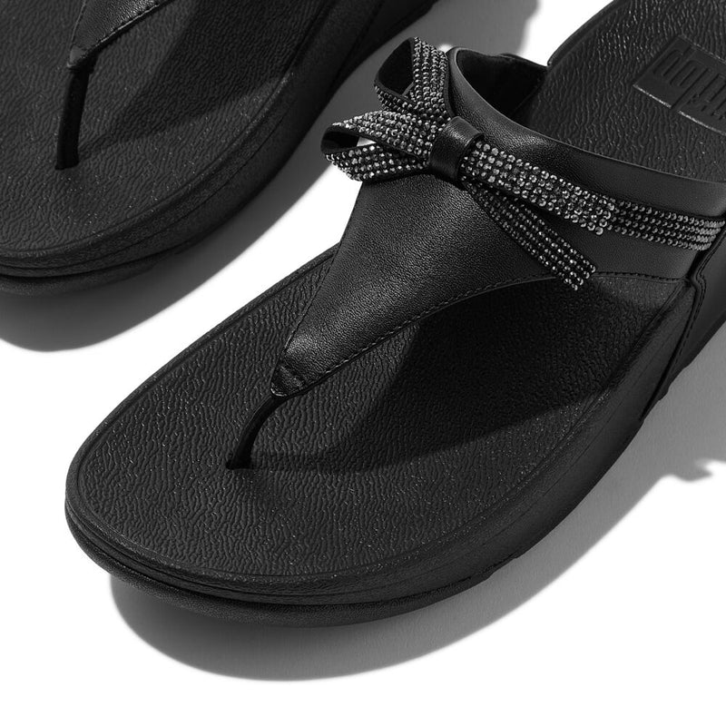 FitFlop Lulu Glitz Bow Leather Sandals - All Black
