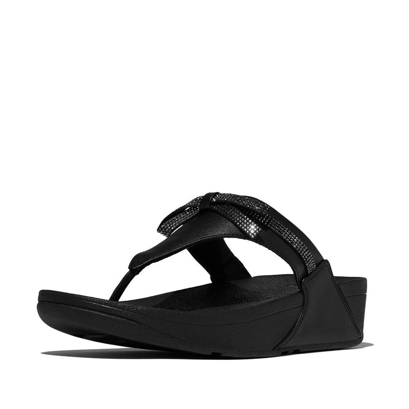 FitFlop Lulu Glitz Bow Leather Sandals - All Black