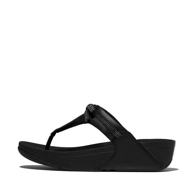 FitFlop Lulu Glitz Bow Leather Sandals - All Black