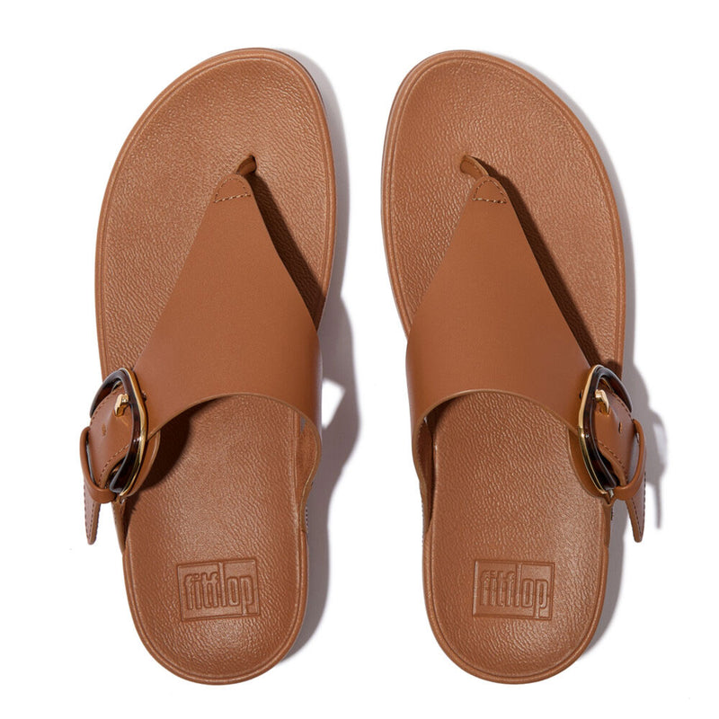 FitFlop Lulu Resin Buckle Leather Sandals - Deep Tan