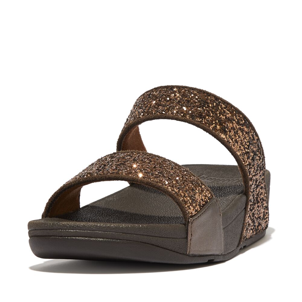FitFlop Lulu Metallic Slide Sandals in Chocolate Metallic