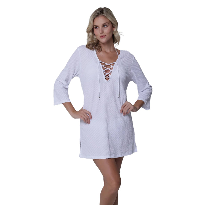 J Valdi Maldives Lace Neck Dress Cover Up - White