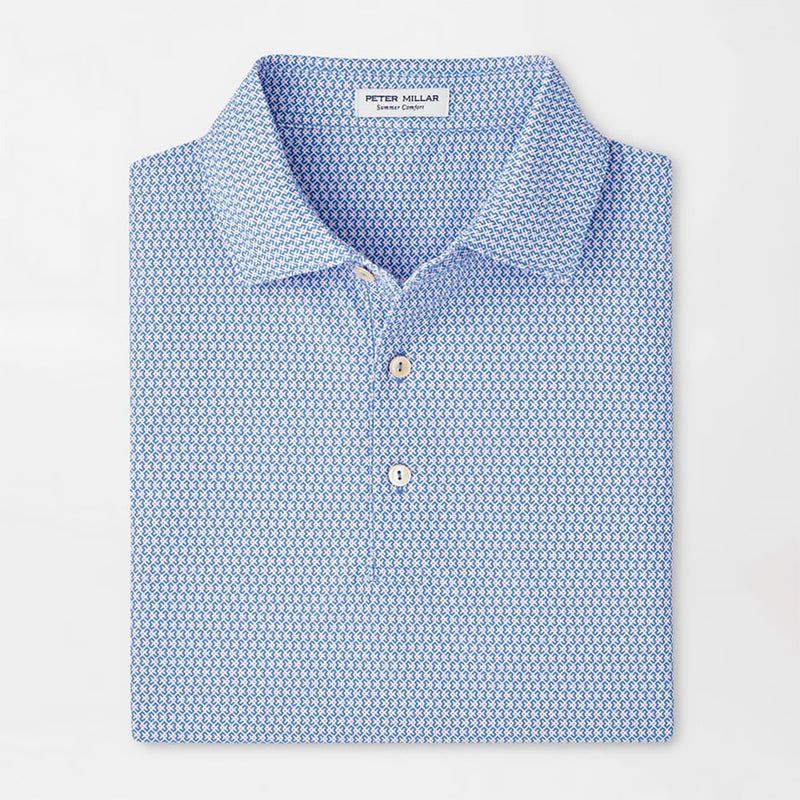 Peter Millar Men's Taza Geo Performance Mesh Polo Shirt - Evening Tide