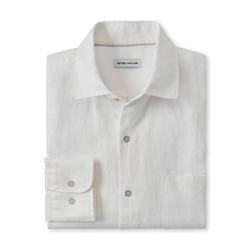 Peter Millar Coastal Garment Dyed Linen Classic Fit Sport Shirt - White