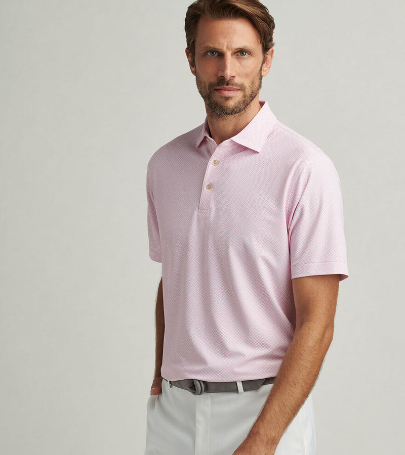 Peter Millar Men's Costa Geo Performance Mesh Polo Shirt - Pink Vale
