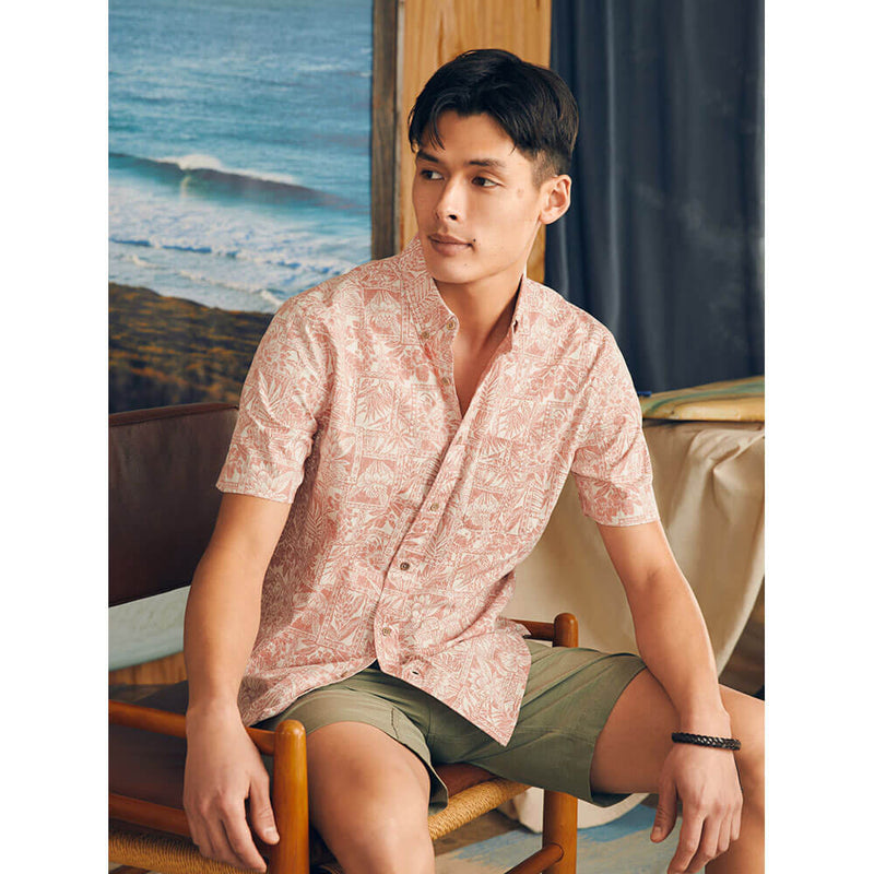 Faherty Stretch Playa Short Sleeve Sport Shirt - Rose Fish Scale