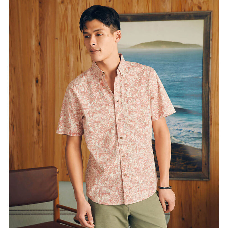 Faherty Stretch Playa Short Sleeve Sport Shirt - Rose Fish Scale