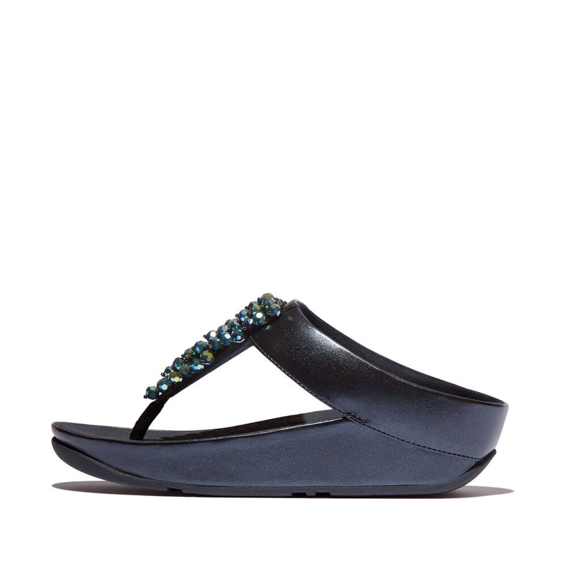 FitFlop Rumba Beaded Sandals - Metallic Midnight Navy