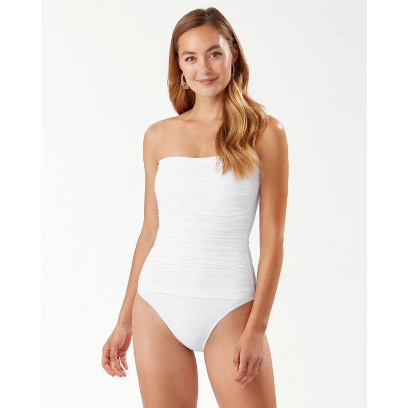 Tommy Bahama Pearl Shirred Bandeau Swimsuit - White