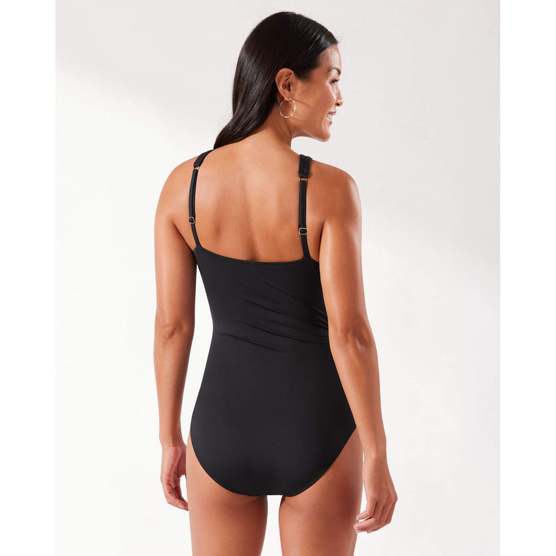 Tommy Bahama Sun Cat Off The Shoulder High Neck One Piece Swimsuit - Black*