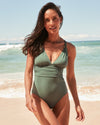 Tommy Bahama Paradise Fronds V-neck One Piece Swimsuit - Tea Leaf