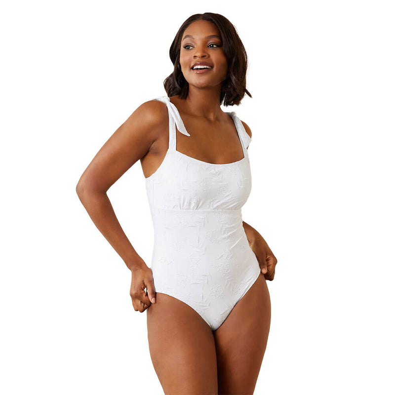 Tommy Bahama Eyelet Hideaway Square Neck One Piece Swimsuit - White