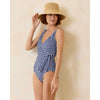 Tommy Bahama Gingham Wrap Front One Piece Swimsuit - Mare Navy *