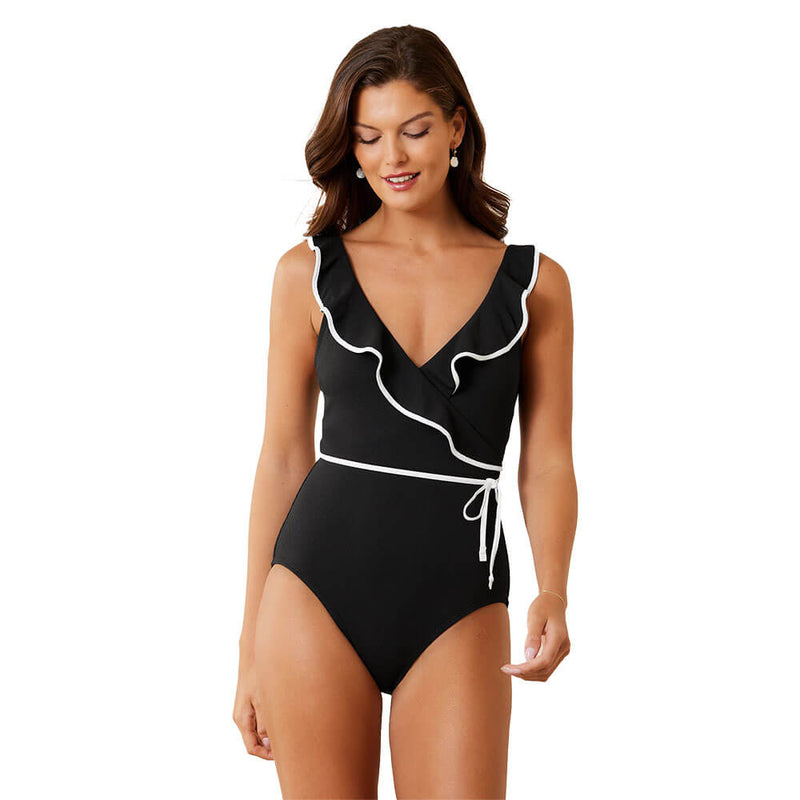 Tommy Bahama Island Cays Cabana Wrap One Piece Swimsuit -Black*